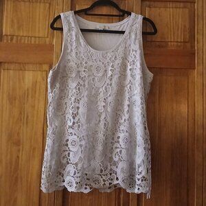 COMMA gray lined lace top sz L woman's